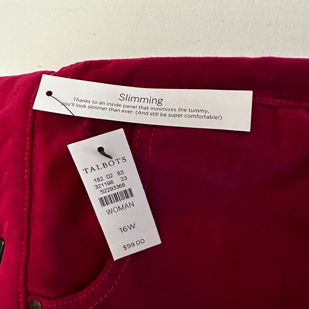 NWT TALBOTS Women Pants 16W Flawless Vivid Berry Pink Corduroy Slim Mid Rise $99 - Picture 9 of 11